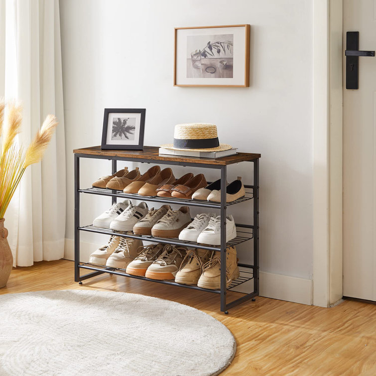 Williston Forge Shoe Rack 4 Tier Shoe Organizer Shoe Storage Shelves For 12 16 Pairs Adjustable Metal Shelf Industrial Shoe Rack For Entryway Rustic Brown And Black Wayfair